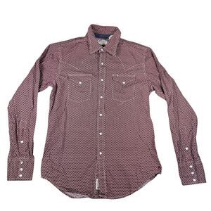 Stetson Shirt Mens M Pearl Snap Western Cowboy Geometric Maroon Longsleeve